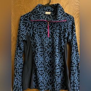 Columbia half zip fleece pullover, navy, light blue and pink zipper, size small